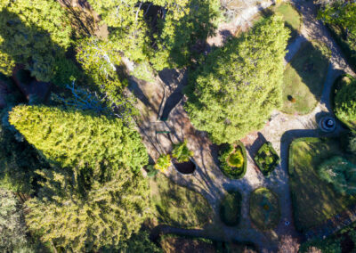 Vista área del arbolado y parterres del jardín romántico